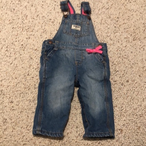 OshKosh Pink Fleece Lined Denim Overalls - Picture 1 of 8